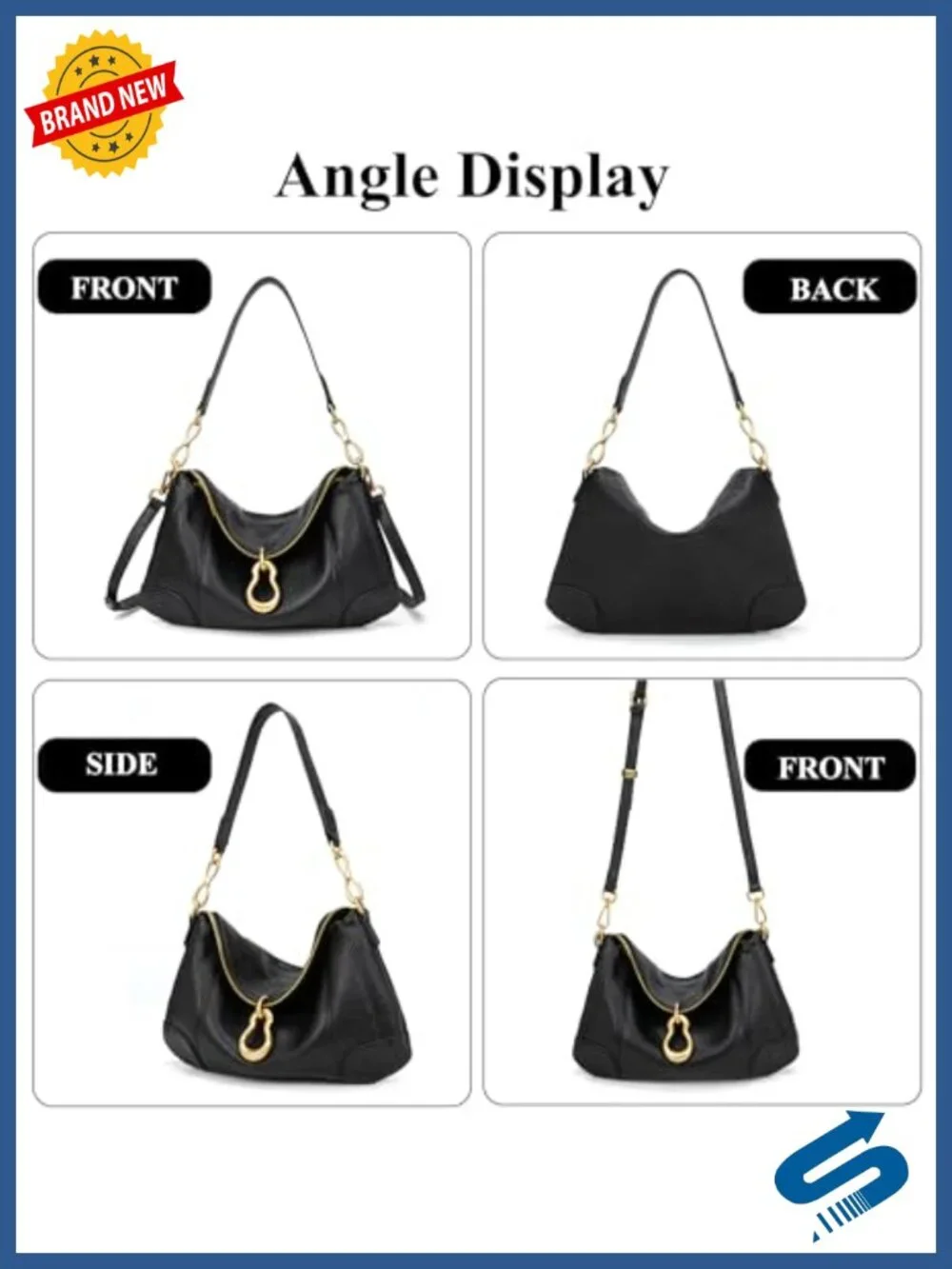 Faux Leather Hobo Shoulder Bag with Gold Hardware